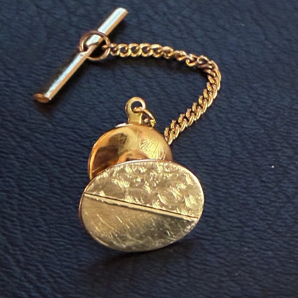 Vintage R.F. Simmons 14K Gold Tie Tack w Chain-2g Solid Gold-Mid-Century Dapper